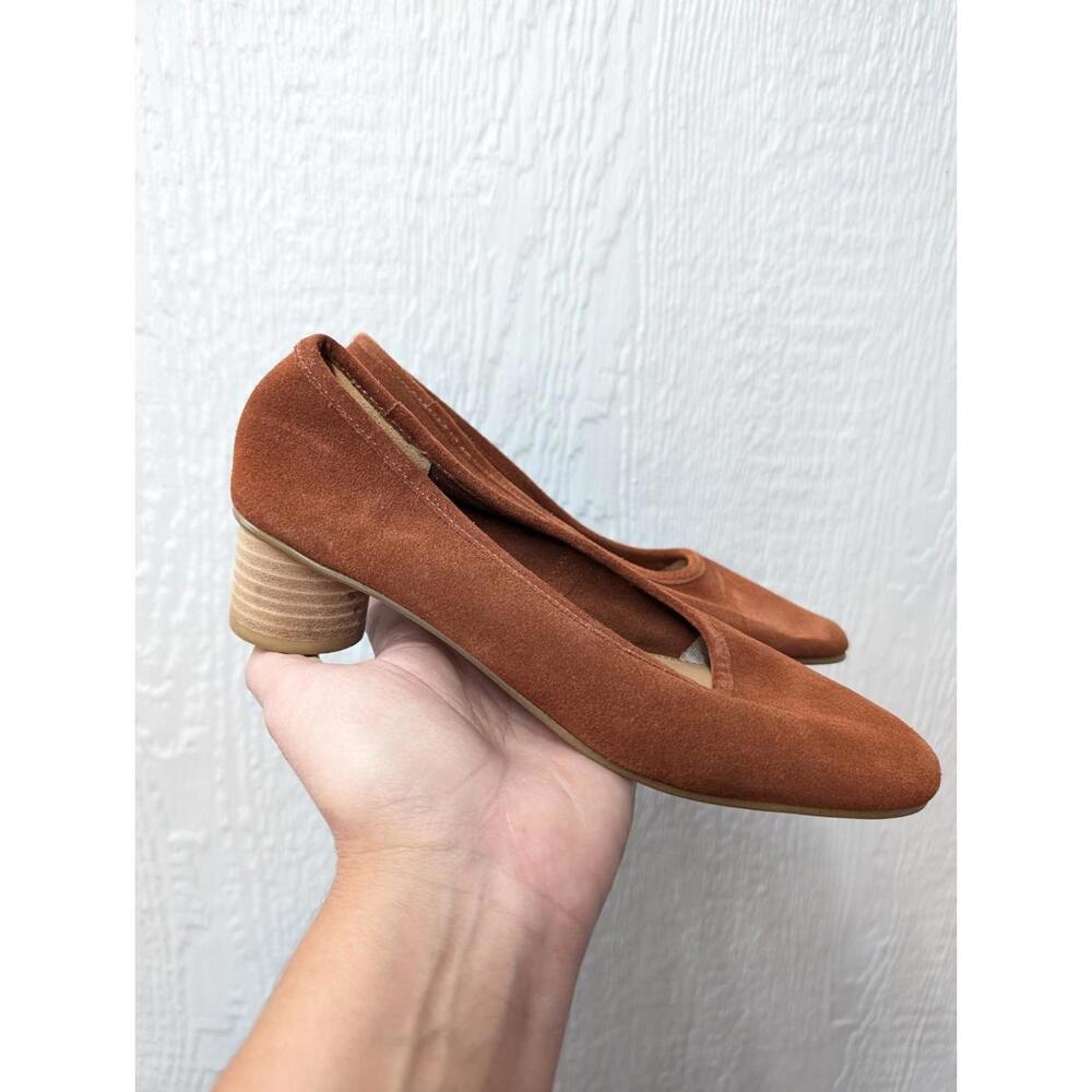 Anthropologie Soludos Stacked Column Sienna Nubuck Pumps Women’s Size 6.5